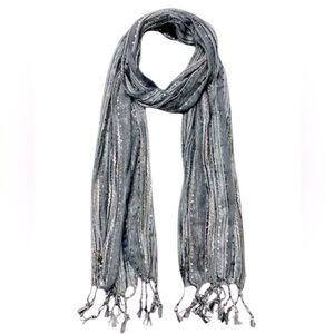 NWT FRANGI Design Italy Blue Striped Silver Metallic Semi Sheer Scarf